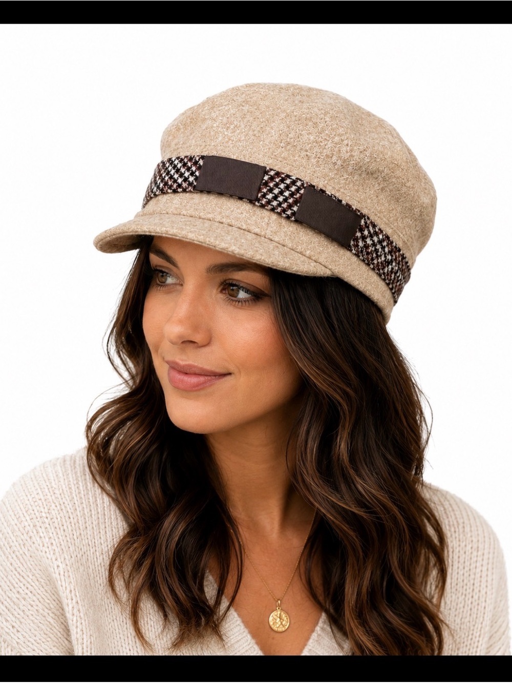 D&Y brown newsboy hat ribbon trim tan/brown flapper winter warm stylish